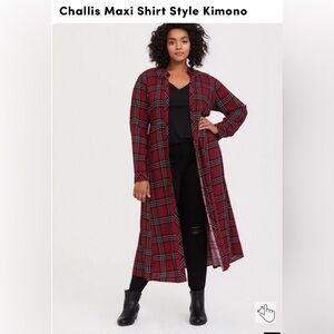 Torrid Plaid Challis Maxi Shirt Style Kimono, Size 2
